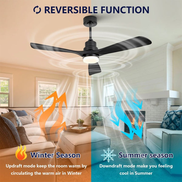 English Elm Hot 52 Inch Matte Black Ceiling Fan Solid Wood Blades Dimmable LED Reversible DC Motor W2991P494053