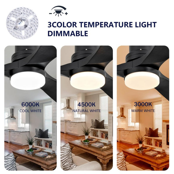 English Elm Hot 52 Inch Matte Black Ceiling Fan Solid Wood Blades Dimmable LED Reversible DC Motor W2991P494053