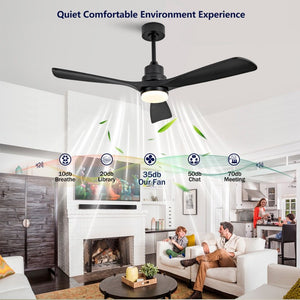 English Elm Hot 52 Inch Matte Black Ceiling Fan Solid Wood Blades Dimmable LED Reversible DC Motor W2991P494053
