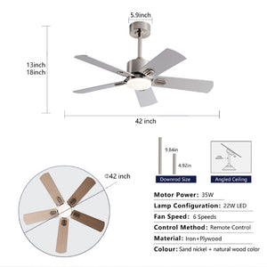English Elm 42-Inch Low Profile Ceiling Fan with Dimmable LED DC Motor and Wood MDF Blades W2991P494057