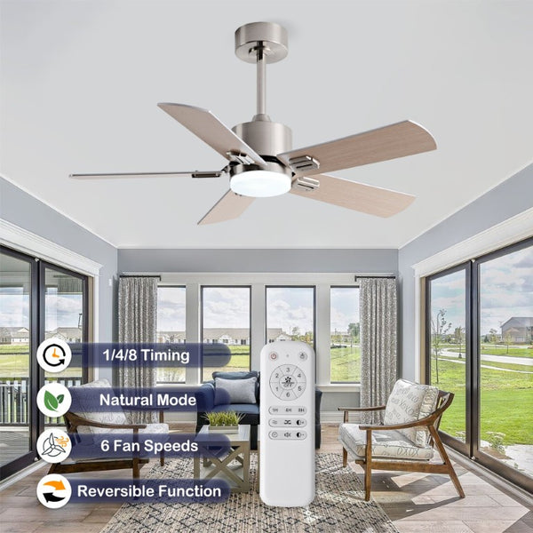 English Elm 42-Inch Low Profile Ceiling Fan with Dimmable LED DC Motor and Wood MDF Blades W2991P494057