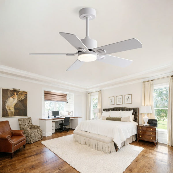 English Elm 42-Inch Flush Mount Ceiling Fan Dimmable LED Remote 6-Speed Reversible Wood Blades W2991P494068
