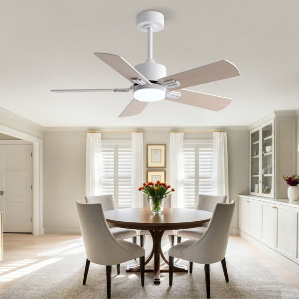 English Elm 42-Inch Flush Mount Ceiling Fan Dimmable LED Remote 6-Speed Reversible Wood Blades W2991P494068