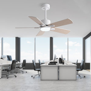 English Elm 42-Inch Flush Mount Ceiling Fan Dimmable LED Remote 6-Speed Reversible Wood Blades W2991P494068