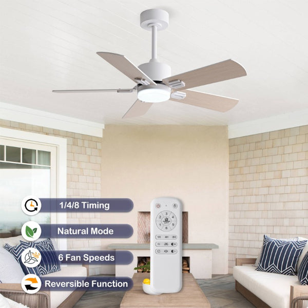 English Elm 42-Inch Flush Mount Ceiling Fan Dimmable LED Remote 6-Speed Reversible Wood Blades W2991P494068