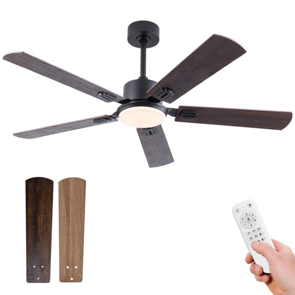 English Elm 52 Inch Matte Black Ceiling Fan with Walnut Blades Remote LED Light Indoor Outdoor W2991P494070
