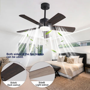 English Elm 52 Inch Matte Black Ceiling Fan with Walnut Blades Remote LED Light Indoor Outdoor W2991P494070