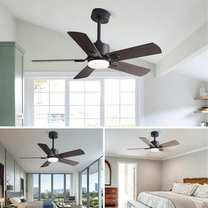 English Elm 52 Inch Matte Black Ceiling Fan with Walnut Blades Remote LED Light Indoor Outdoor W2991P494070