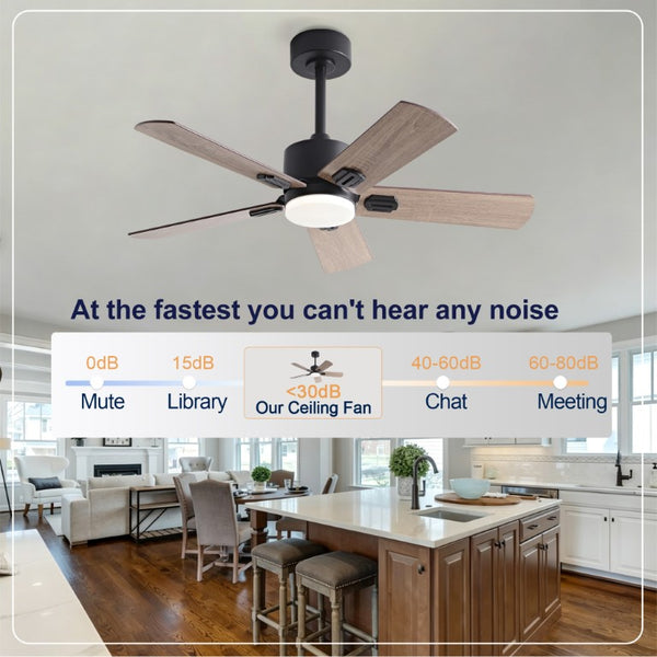 English Elm 52 Inch Matte Black Ceiling Fan with Walnut Blades Remote LED Light Indoor Outdoor W2991P494070