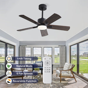 English Elm 52 Inch Matte Black Ceiling Fan with Walnut Blades Remote LED Light Indoor Outdoor W2991P494070