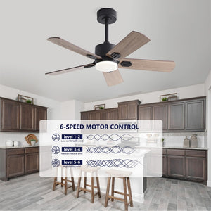 English Elm 52 Inch Matte Black Ceiling Fan with Walnut Blades Remote LED Light Indoor Outdoor W2991P494070