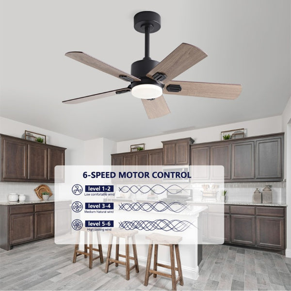 English Elm 52 Inch Matte Black Ceiling Fan with Walnut Blades Remote LED Light Indoor Outdoor W2991P494070