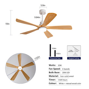 English Elm Hot 52 Inch Sycamore Wood Blade Ceiling Fan with Dimmable LED Light and DC Motor W2991P499142