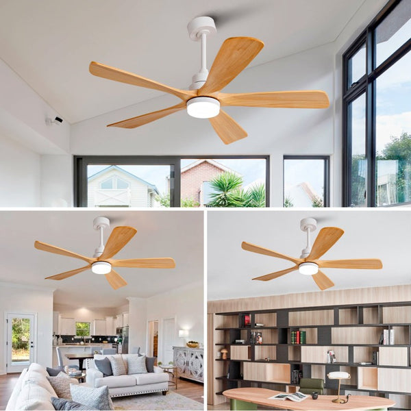 English Elm Hot 52 Inch Sycamore Wood Blade Ceiling Fan with Dimmable LED Light and DC Motor W2991P499142