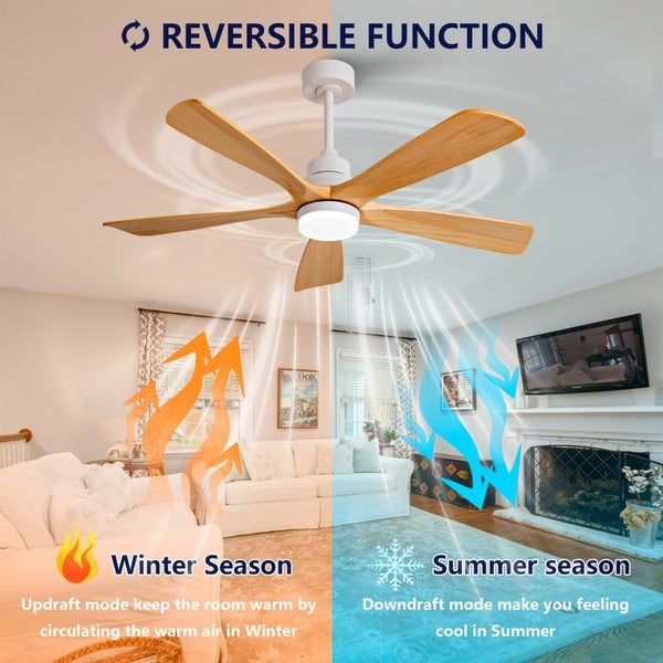 English Elm Hot 52 Inch Sycamore Wood Blade Ceiling Fan with Dimmable LED Light and DC Motor W2991P499142