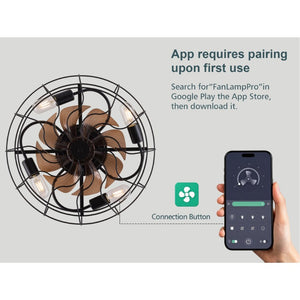 English Elm 19-Inch Matte Black Wrought Iron Cage Ceiling Fan with App Remote Six Speed Control W2991P521138