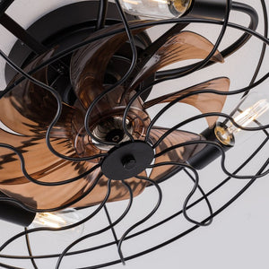 English Elm 19-Inch Matte Black Wrought Iron Cage Ceiling Fan with App Remote Six Speed Control W2991P521138