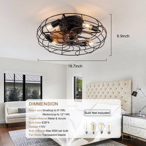 English Elm 19-Inch Matte Black Wrought Iron Cage Ceiling Fan with App Remote Six Speed Control W2991P521138