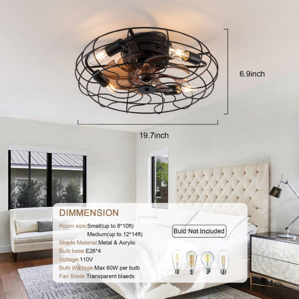 English Elm 19-Inch Matte Black Wrought Iron Cage Ceiling Fan with App Remote Six Speed Control W2991P521138
