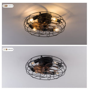 English Elm 19-Inch Matte Black Wrought Iron Cage Ceiling Fan with App Remote Six Speed Control W2991P521138