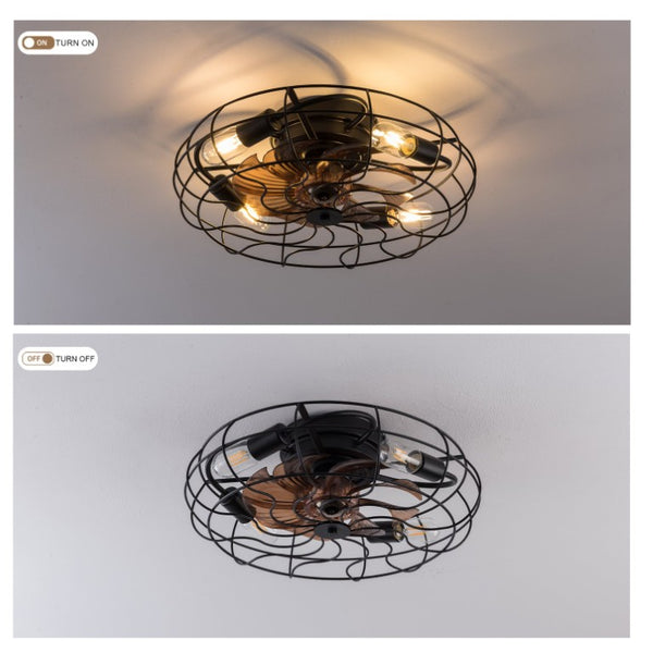 English Elm 19-Inch Matte Black Wrought Iron Cage Ceiling Fan with App Remote Six Speed Control W2991P521138