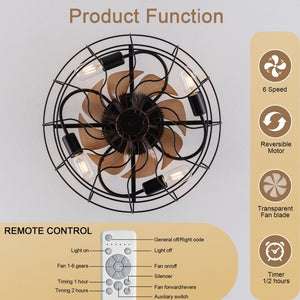 English Elm 19-Inch Matte Black Wrought Iron Cage Ceiling Fan with App Remote Six Speed Control W2991P521138