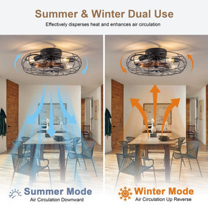 English Elm 19-Inch Matte Black Wrought Iron Cage Ceiling Fan with App Remote Six Speed Control W2991P521138