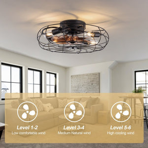 English Elm 19-Inch Matte Black Wrought Iron Cage Ceiling Fan with App Remote Six Speed Control W2991P521138