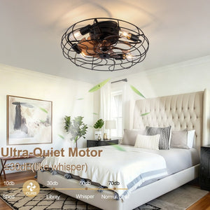 English Elm 19-Inch Matte Black Wrought Iron Cage Ceiling Fan with App Remote Six Speed Control W2991P521138