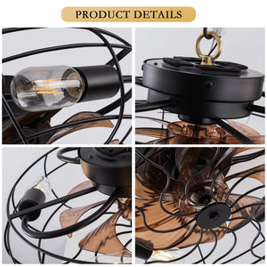 English Elm 19-Inch Matte Black Wrought Iron Cage Ceiling Fan with App Remote Six Speed Control W2991P521138