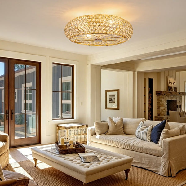 English Elm 19-Inch Crystal Cage Ceiling Fan Gold Glam Flush Mount with App Remote Bedroom W2991P521166