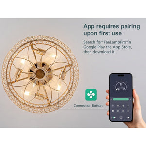 English Elm 19-Inch Crystal Cage Ceiling Fan Gold Glam Flush Mount with App Remote Bedroom W2991P521166