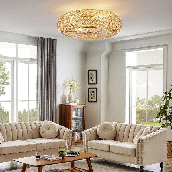 English Elm 19-Inch Crystal Cage Ceiling Fan Gold Glam Flush Mount with App Remote Bedroom W2991P521166