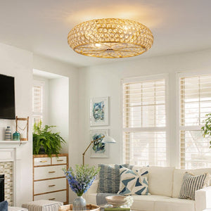 English Elm 19-Inch Crystal Cage Ceiling Fan Gold Glam Flush Mount with App Remote Bedroom W2991P521166