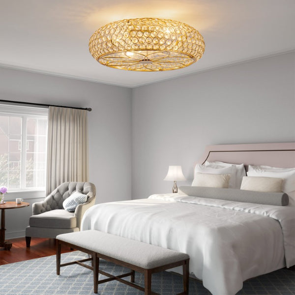 English Elm 19-Inch Crystal Cage Ceiling Fan Gold Glam Flush Mount with App Remote Bedroom W2991P521166