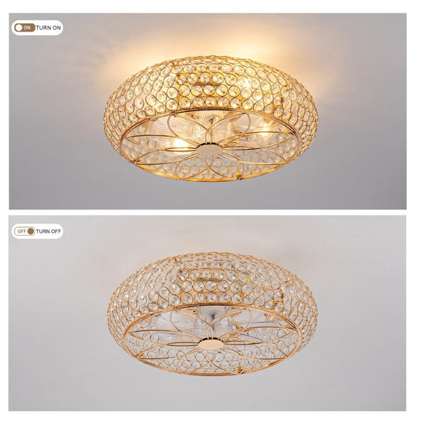 English Elm 19-Inch Crystal Cage Ceiling Fan Gold Glam Flush Mount with App Remote Bedroom W2991P521166