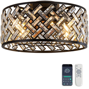 English Elm 19-Inch Wrought Iron Cage Flush Mount Ceiling Fan with DC Motor and App Control W2991P521168