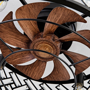 English Elm 19-Inch Wrought Iron Cage Flush Mount Ceiling Fan with DC Motor and App Control W2991P521168