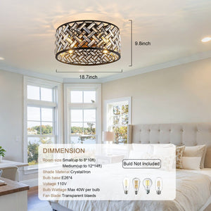 English Elm 19-Inch Wrought Iron Cage Flush Mount Ceiling Fan with DC Motor and App Control W2991P521168