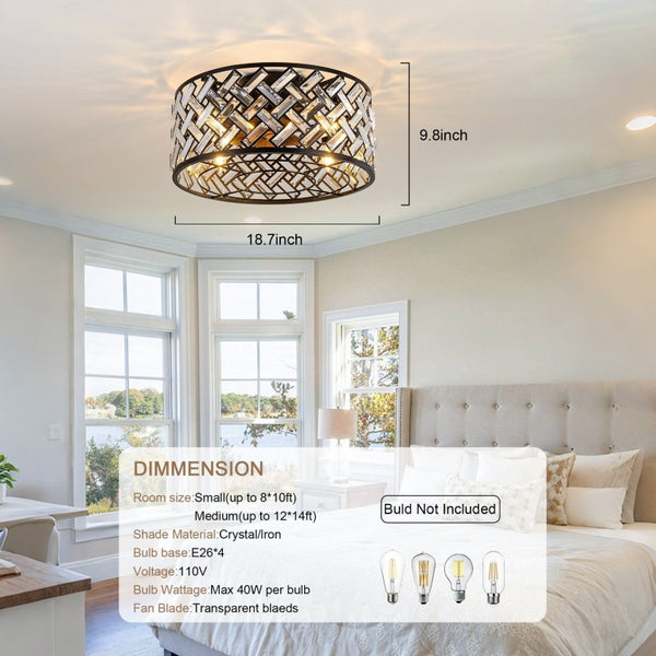 English Elm 19-Inch Wrought Iron Cage Flush Mount Ceiling Fan with DC Motor and App Control W2991P521168