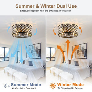 English Elm 19-Inch Wrought Iron Cage Flush Mount Ceiling Fan with DC Motor and App Control W2991P521168