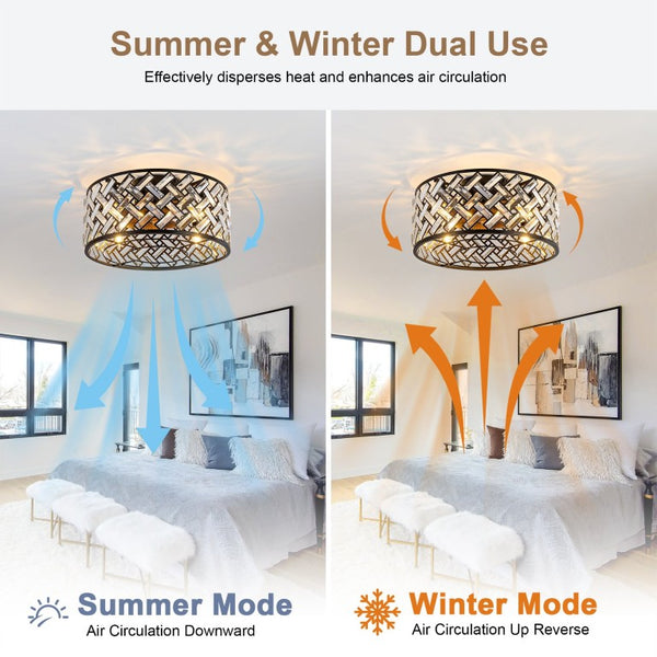 English Elm 19-Inch Wrought Iron Cage Flush Mount Ceiling Fan with DC Motor and App Control W2991P521168