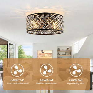 English Elm 19-Inch Wrought Iron Cage Flush Mount Ceiling Fan with DC Motor and App Control W2991P521168