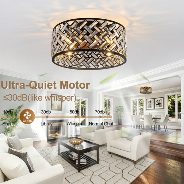English Elm 19-Inch Wrought Iron Cage Flush Mount Ceiling Fan with DC Motor and App Control W2991P521168