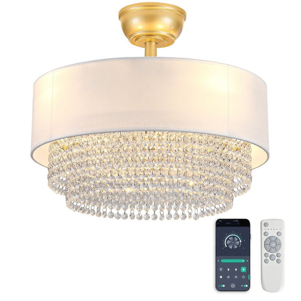 English Elm New Crystal Pendant Flush Mount Ceiling Fan with Fabric Shade App Control Six Speeds W2991P521169