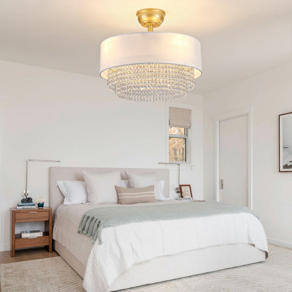 English Elm New Crystal Pendant Flush Mount Ceiling Fan with Fabric Shade App Control Six Speeds W2991P521169