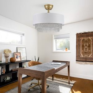English Elm New Crystal Pendant Flush Mount Ceiling Fan with Fabric Shade App Control Six Speeds W2991P521169