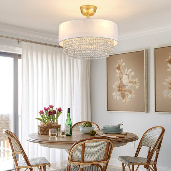 English Elm New Crystal Pendant Flush Mount Ceiling Fan with Fabric Shade App Control Six Speeds W2991P521169