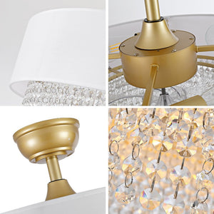 English Elm New Crystal Pendant Flush Mount Ceiling Fan with Fabric Shade App Control Six Speeds W2991P521169