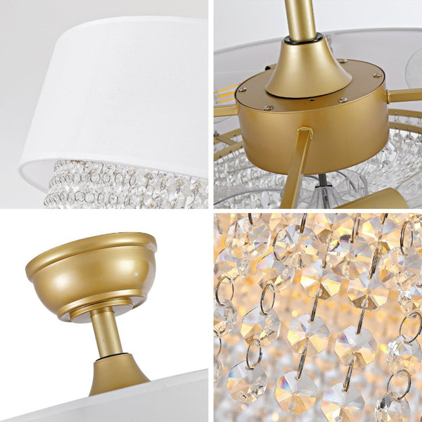 English Elm New Crystal Pendant Flush Mount Ceiling Fan with Fabric Shade App Control Six Speeds W2991P521169